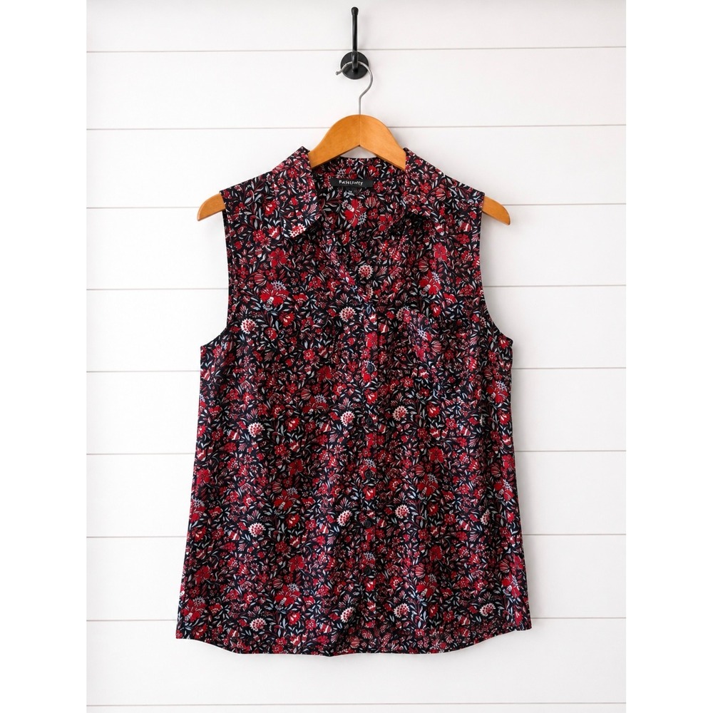 RELATIVITY Floral Sleeveless Button Front Blouse‎ Medium Red Blue V-Neck